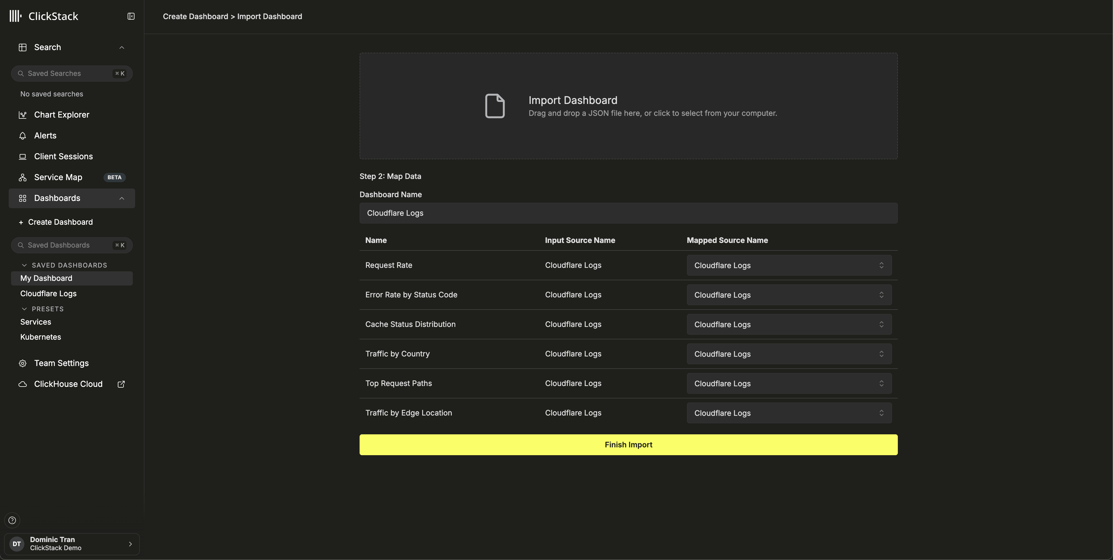 Import dashboard