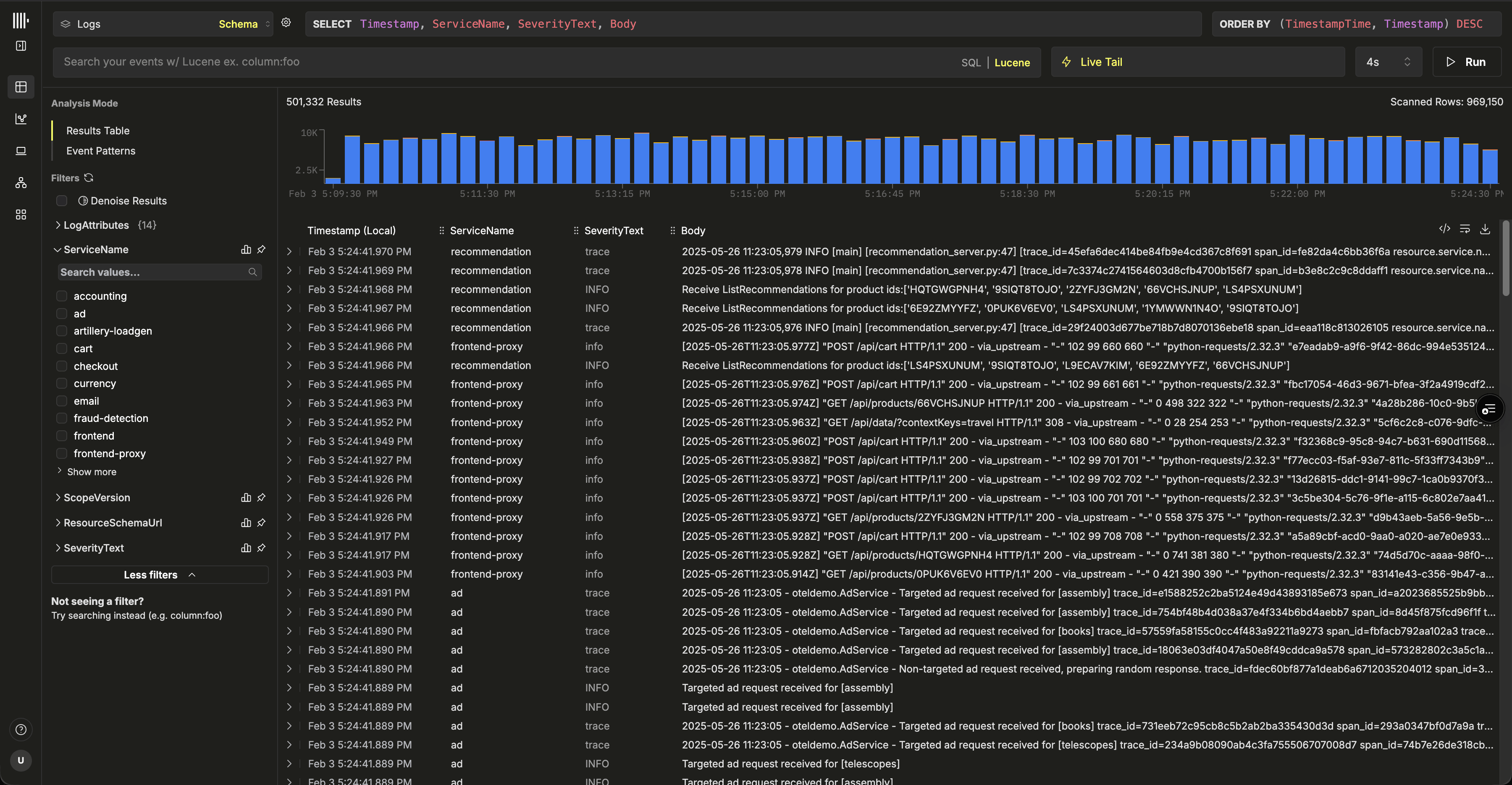 Logs in the ClickStack UI
