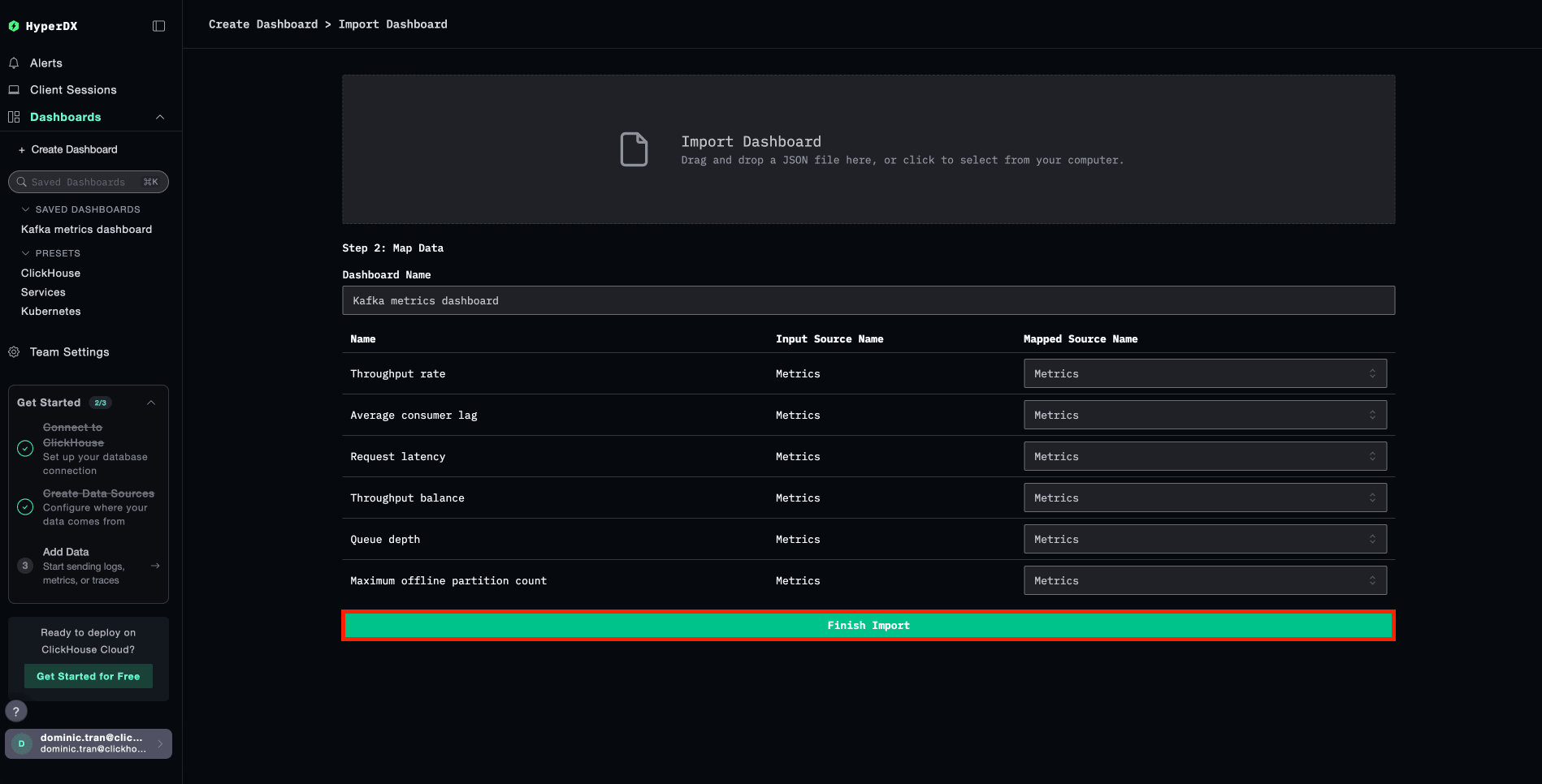 Finish import dialog
