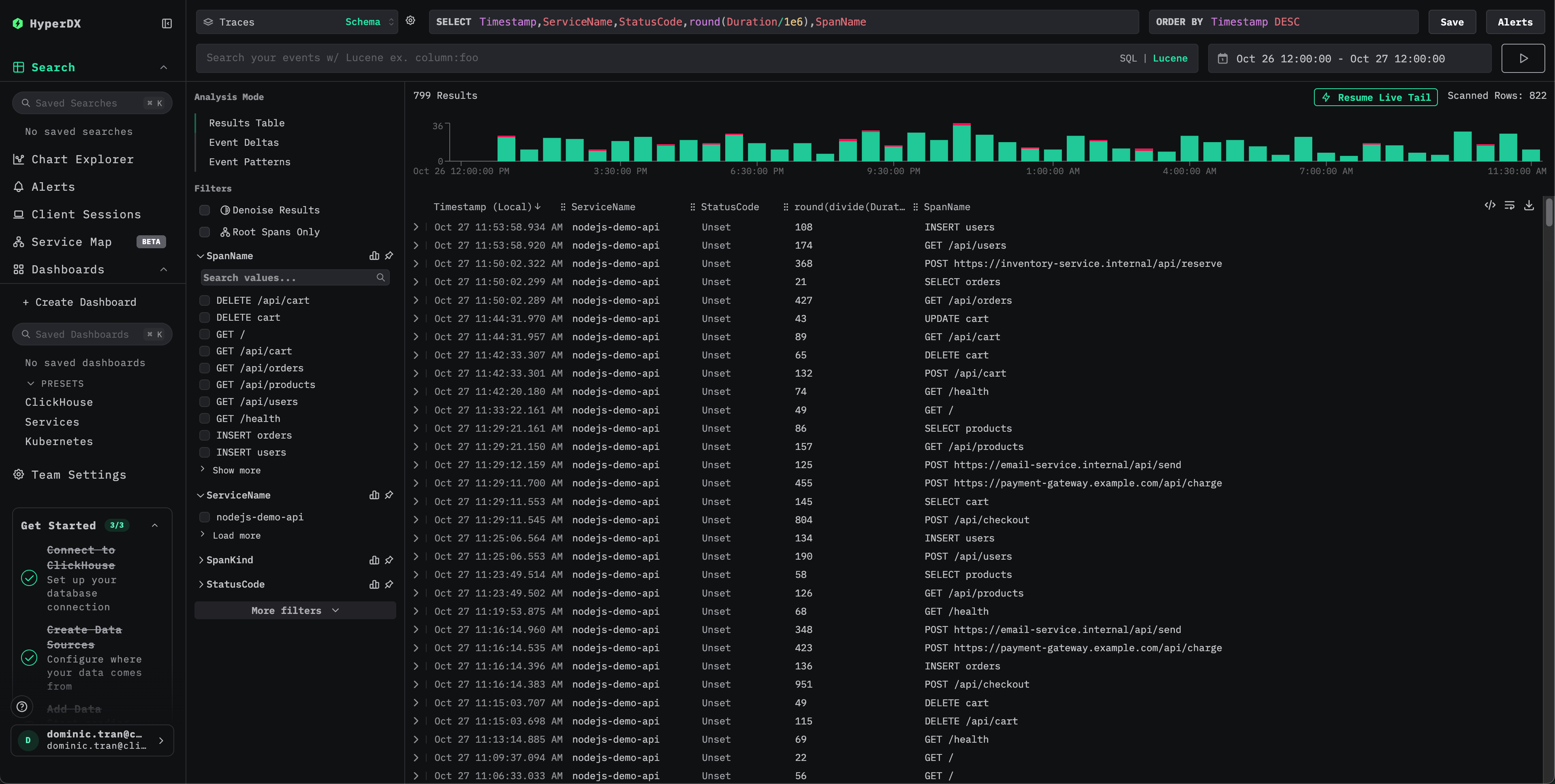 Traces search view