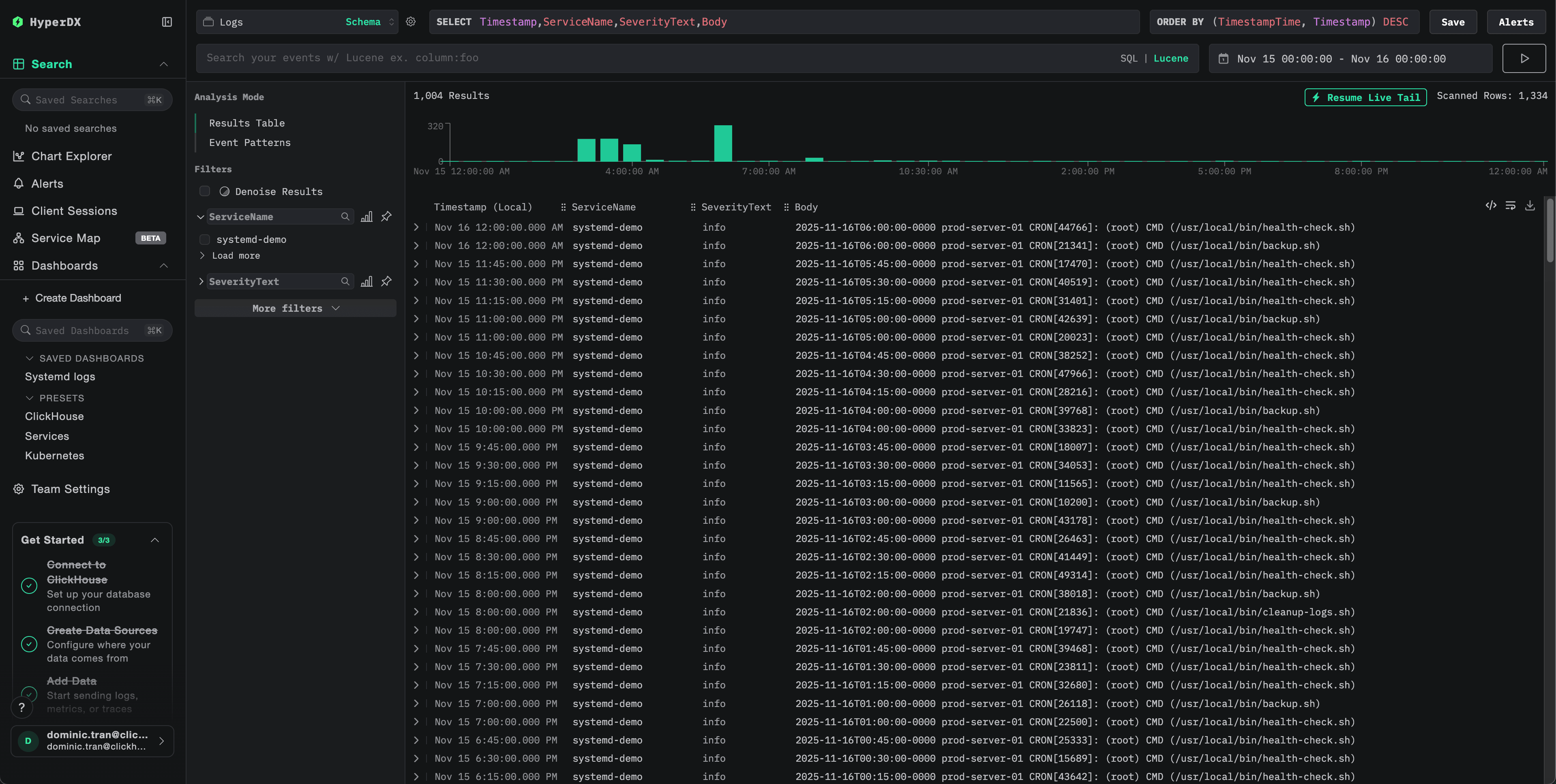 Log search view
