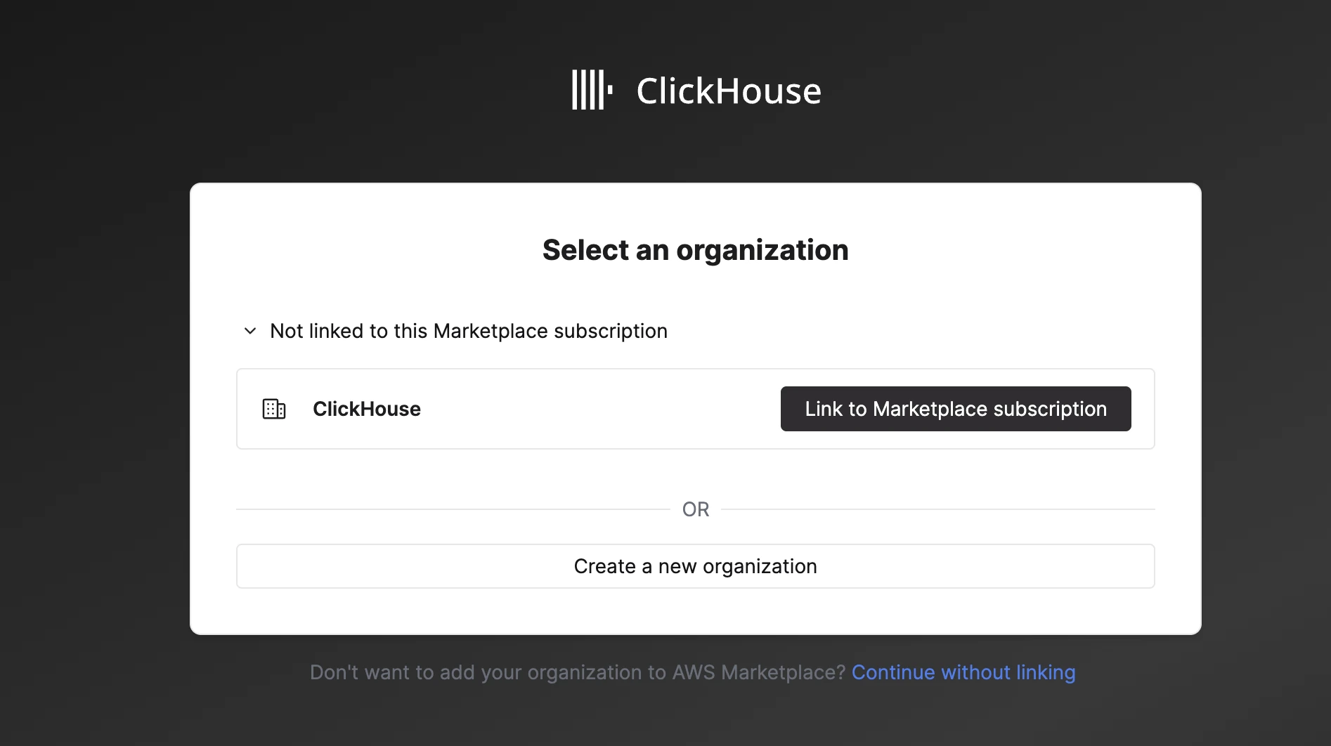 Link the default organization to the AWS Marketplace subscription