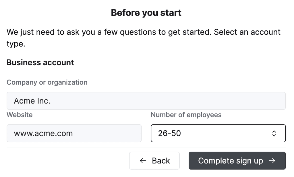 ClickHouse Cloud sign up page