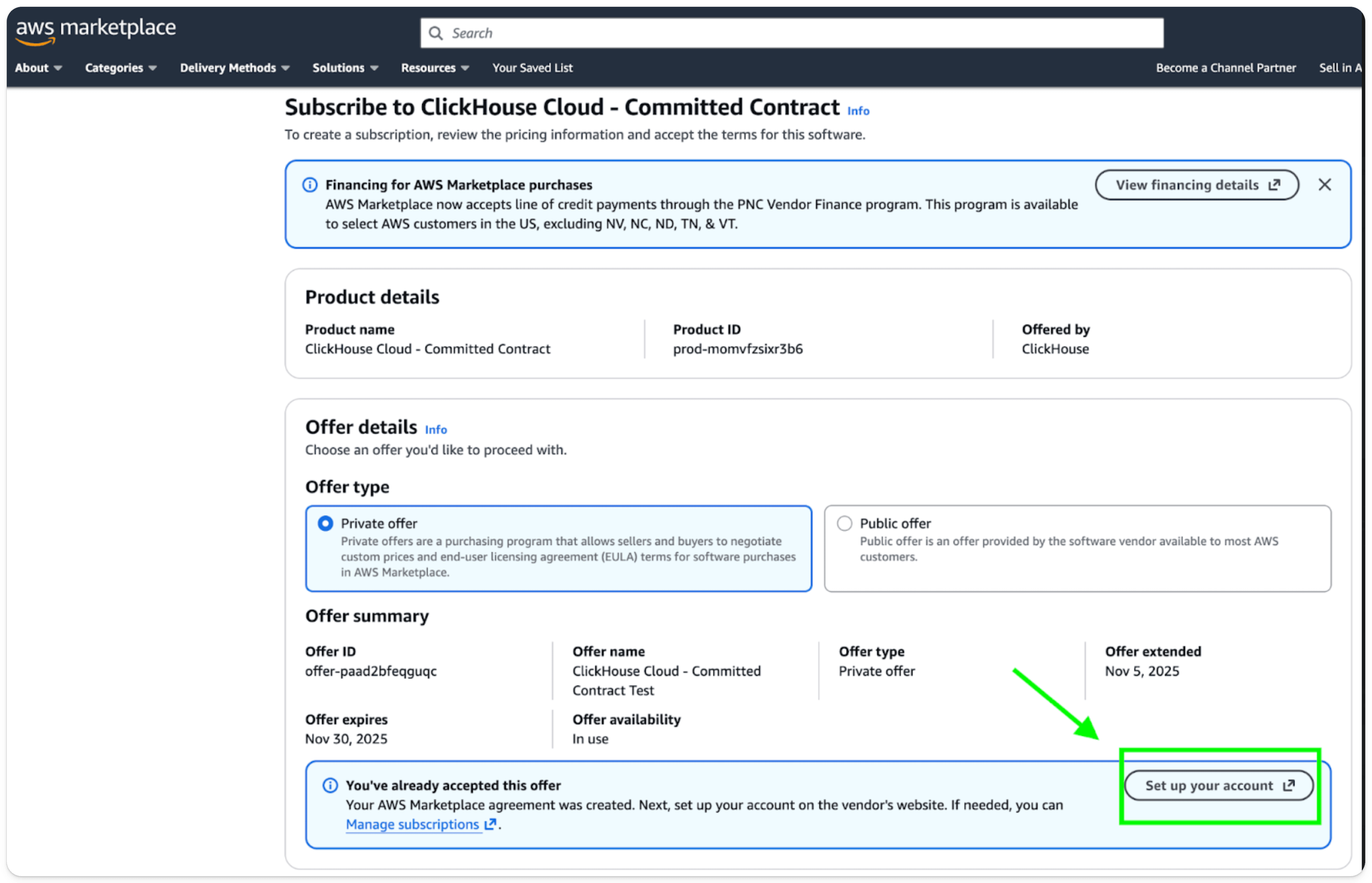 AWS Marketplace private offer email