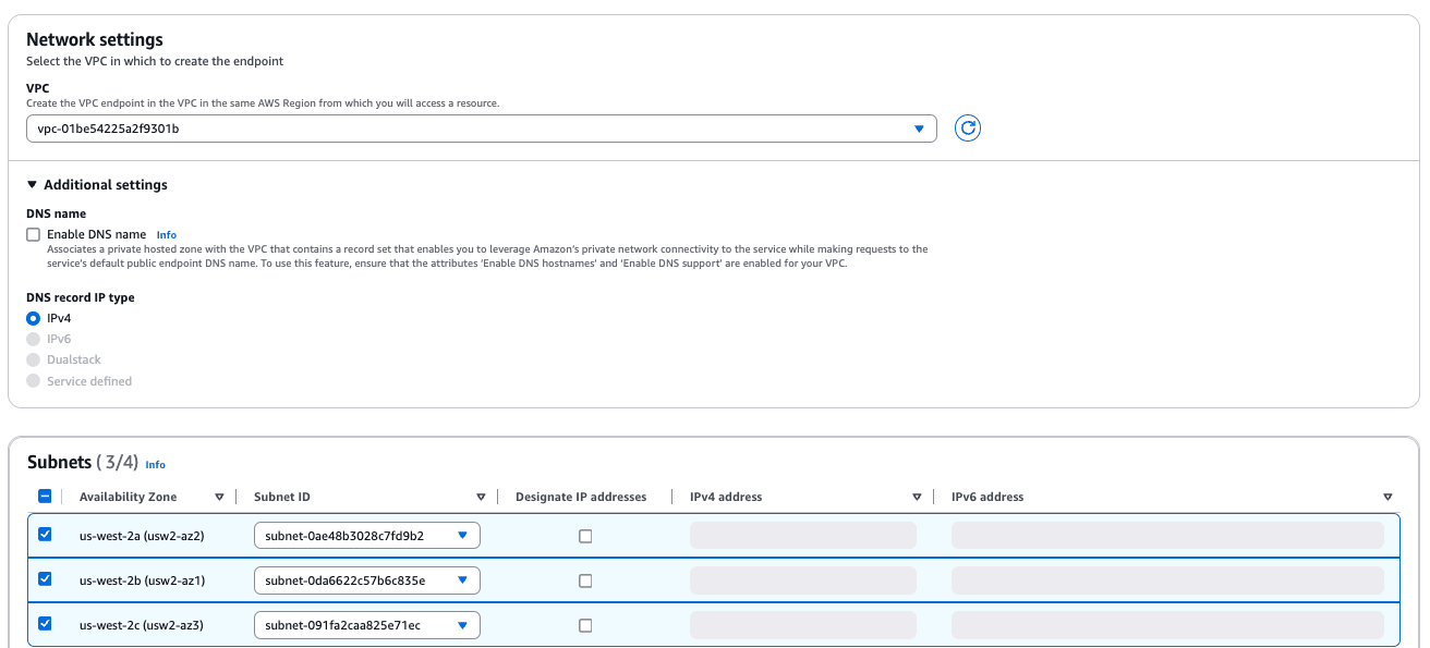 Select VPC and subnets