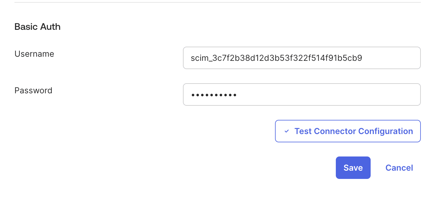 Enter the API credentials for SCIM authentication