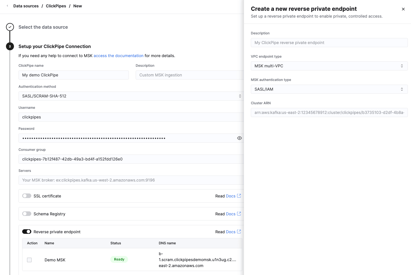 Select reverse private endpoint