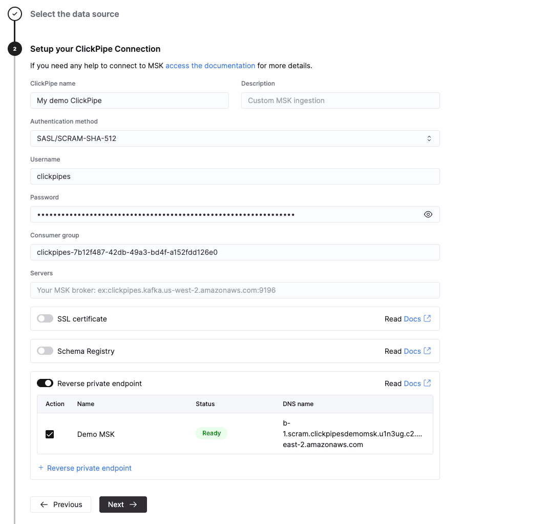 Select reverse private endpoint