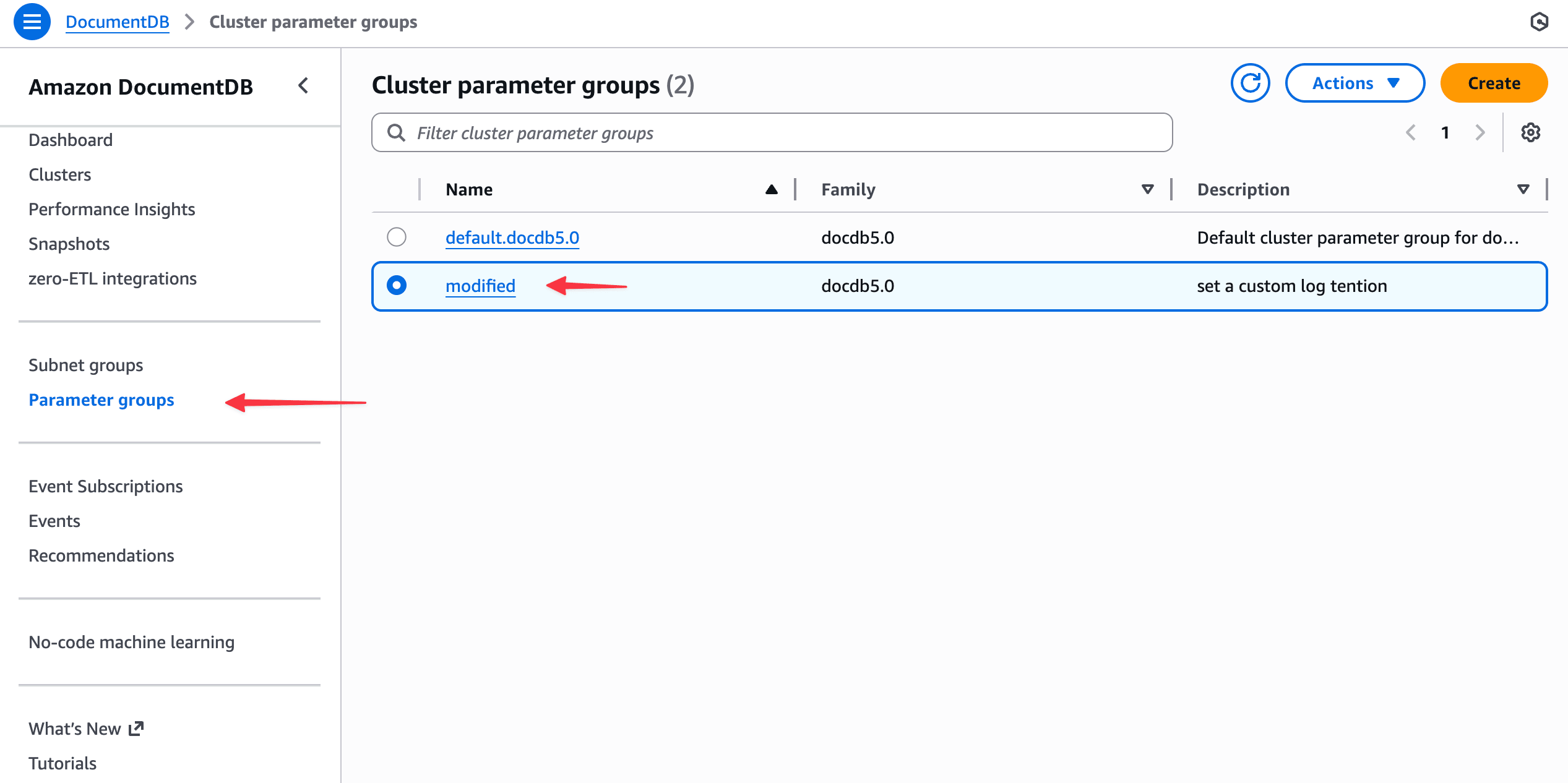 Select parameter group