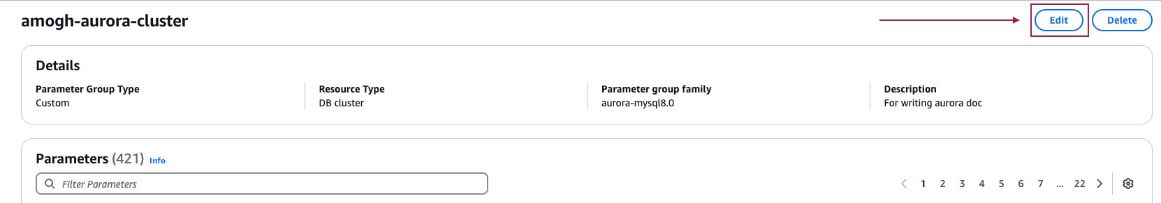 Edit parameter group