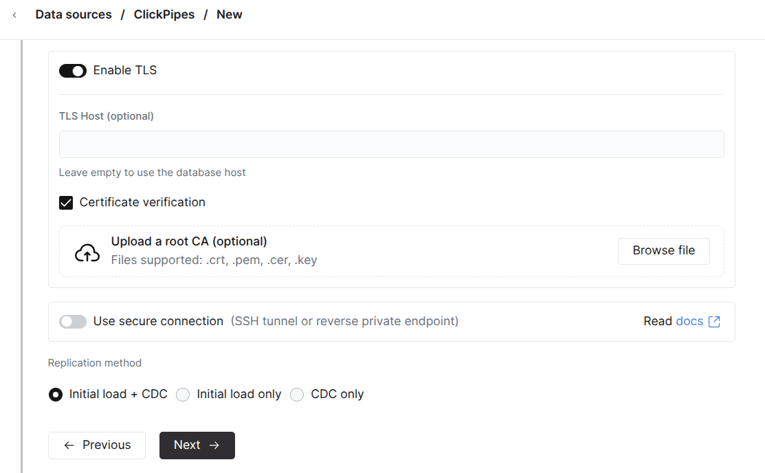 TLS settings