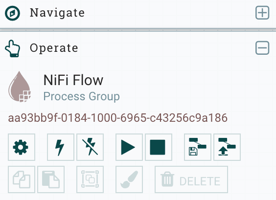 NiFi Flow Configuration page with gear button highlighted