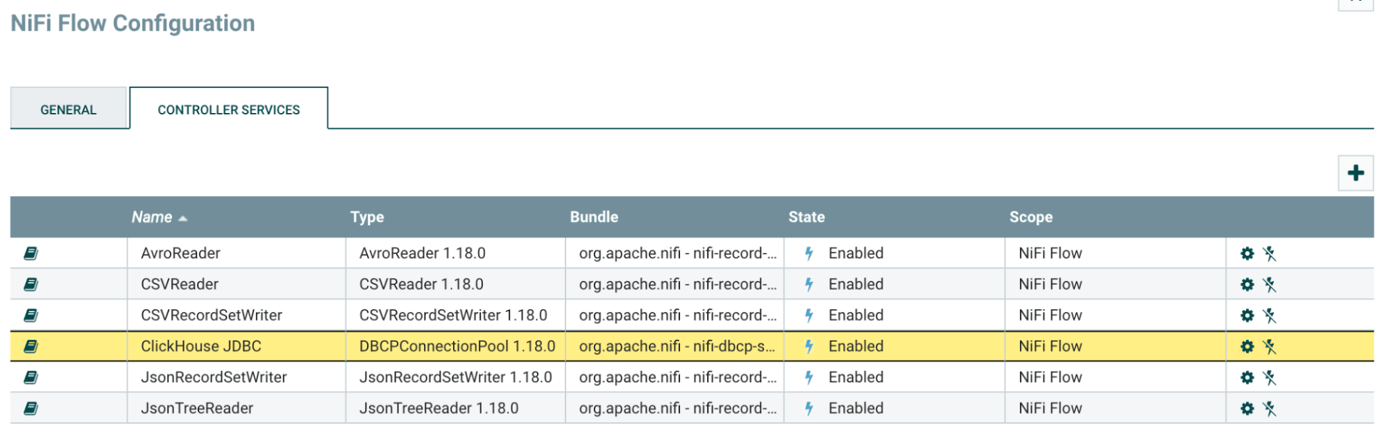 Controller Services tab with add button highlighted