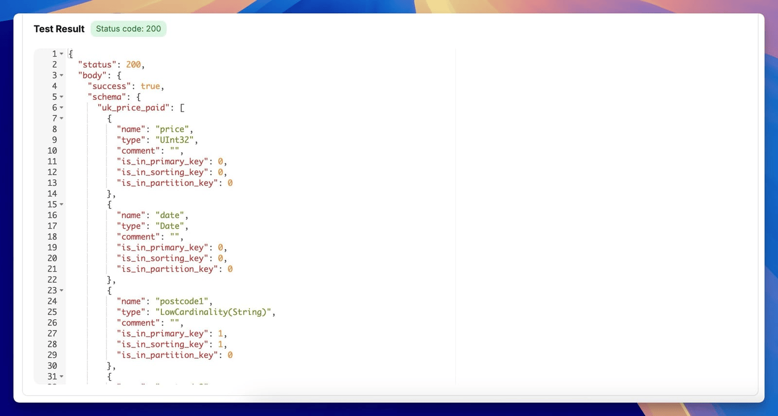 ClickHouse JSON schema in Chartbrew