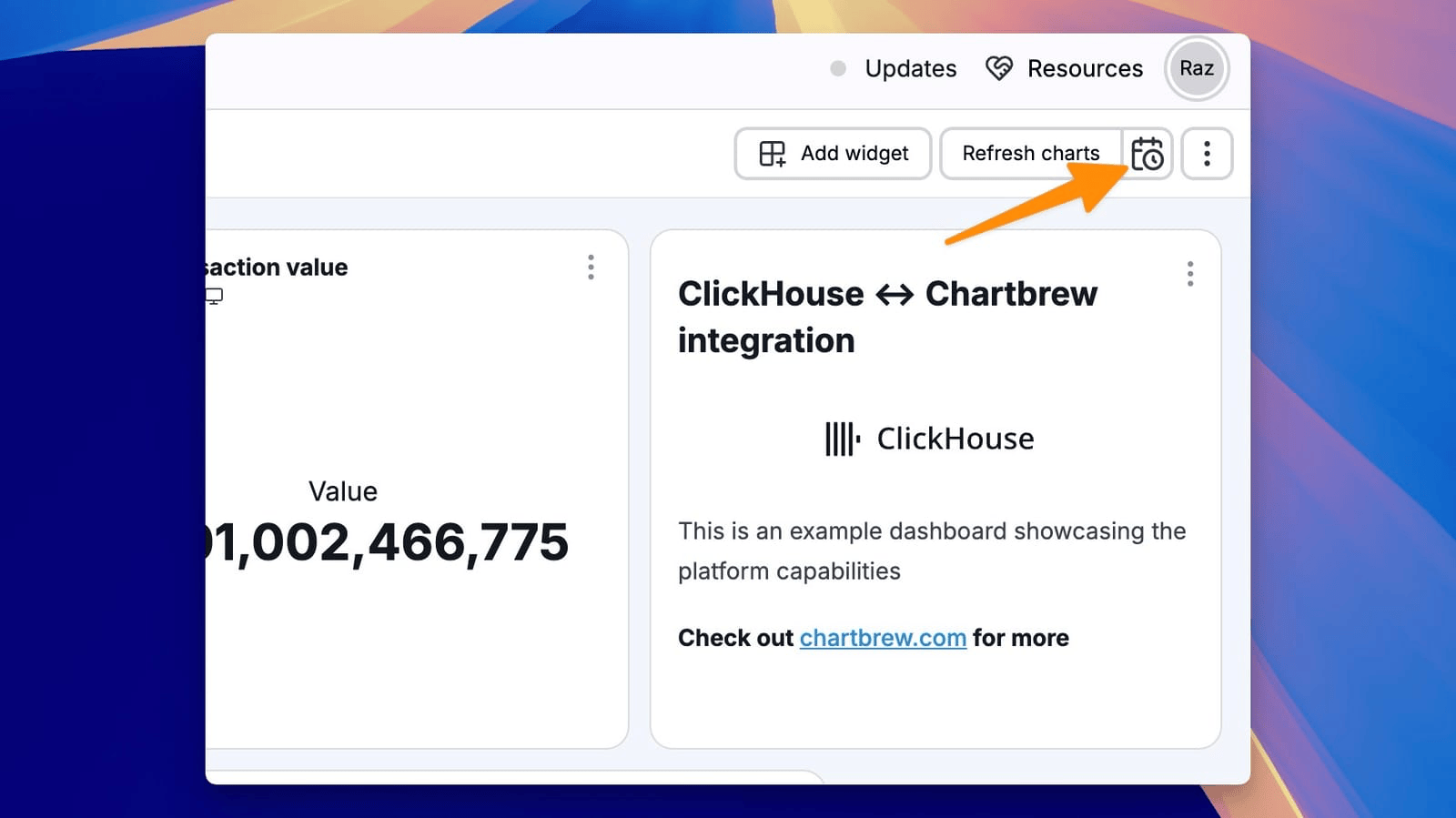 Chartbrew dataset refresh settings
