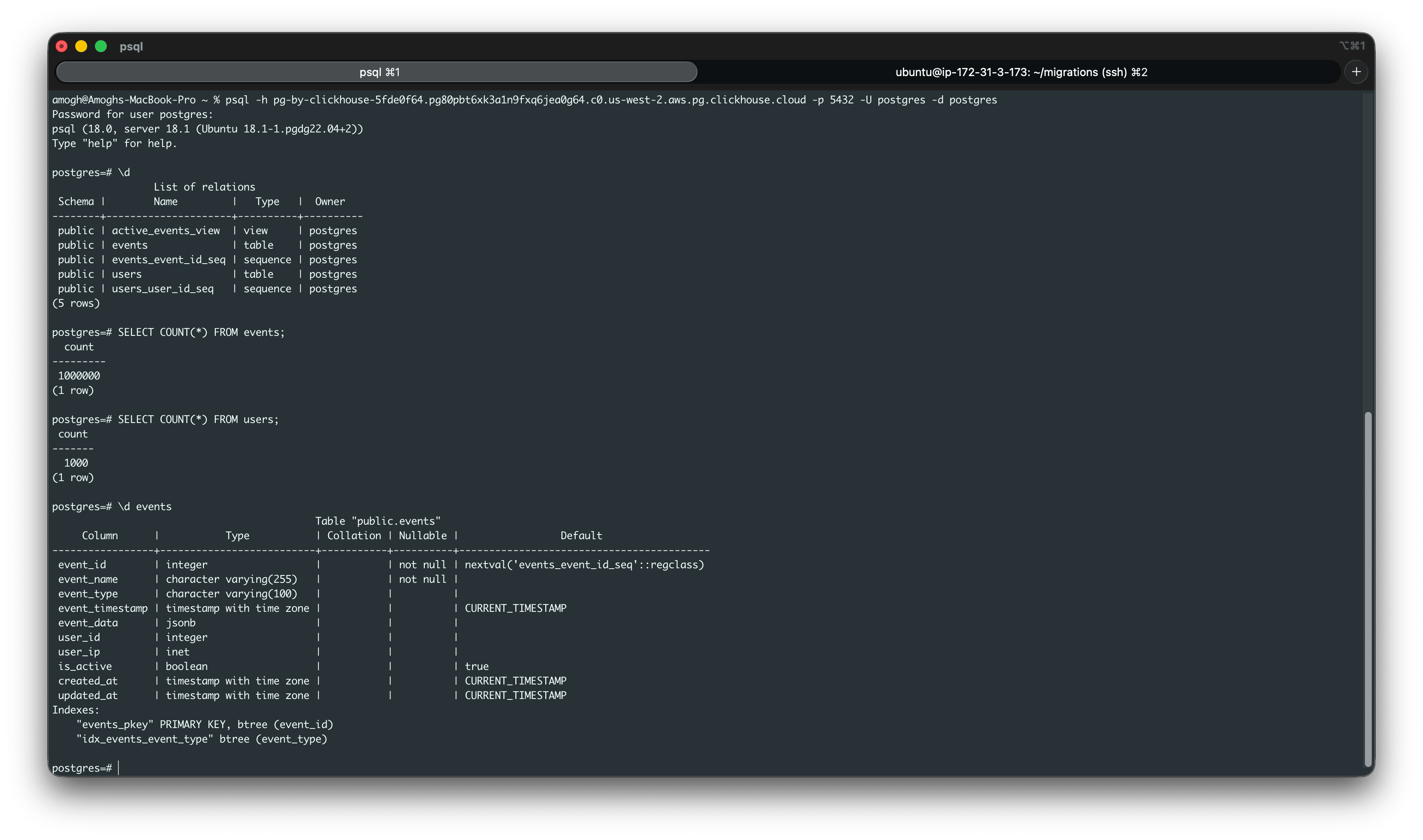 Target ClickHouse Managed Postgres Database Setup