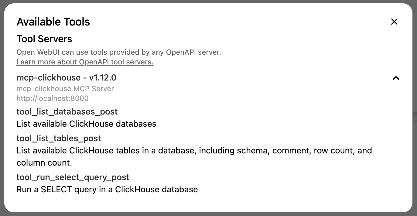 Open WebUI tool listing