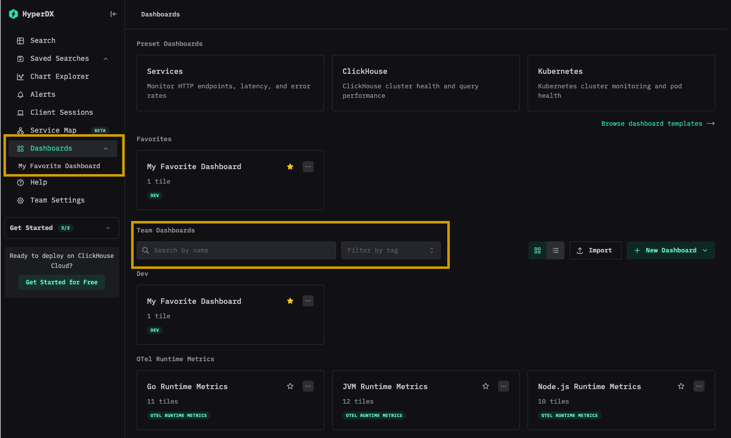 Dashboard search